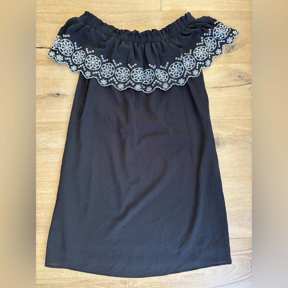 Black Dress with White Embroidered Trim